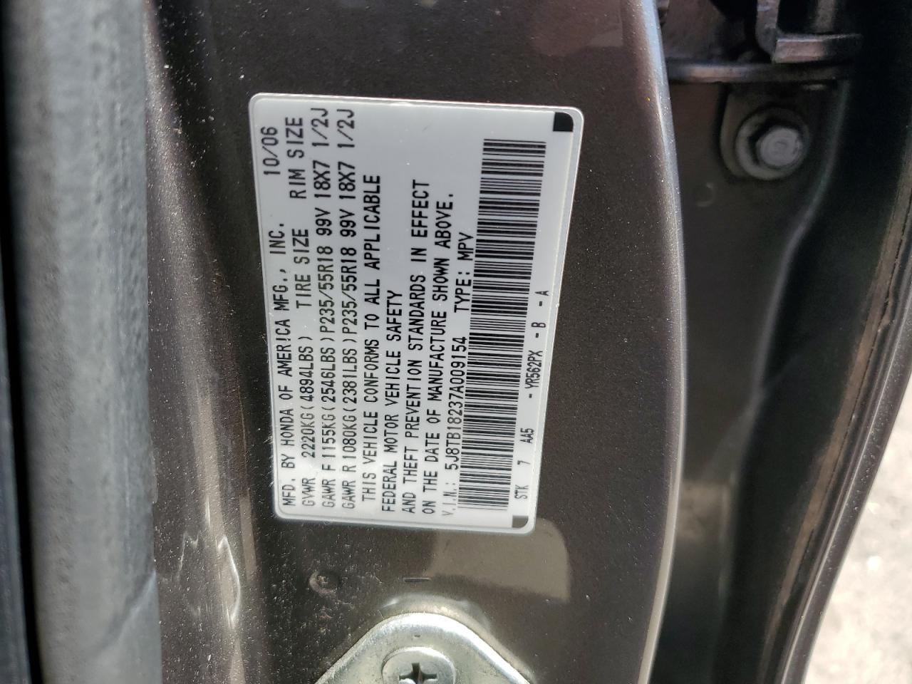 5J8TB18237A009154 2007 Acura Rdx