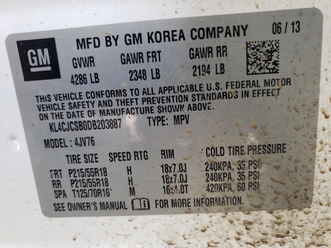 KL4CJCSB0DB203887 2013 Buick Encore