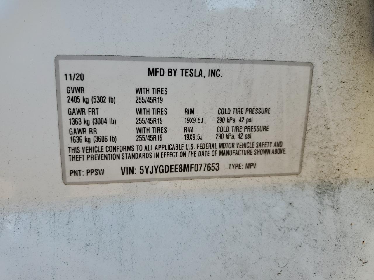 5YJYGDEE8MF077653 2021 Tesla Model Y