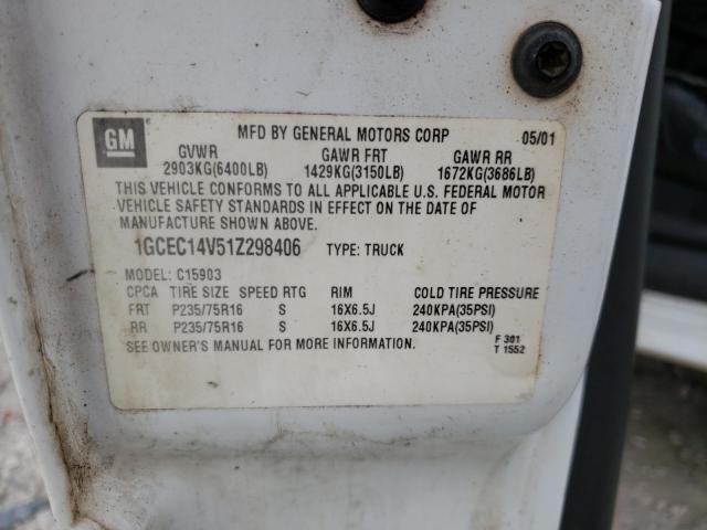 2001 Chevrolet Silverado C1500 VIN: 1GCEC14V51Z298406 Lot: 50368894