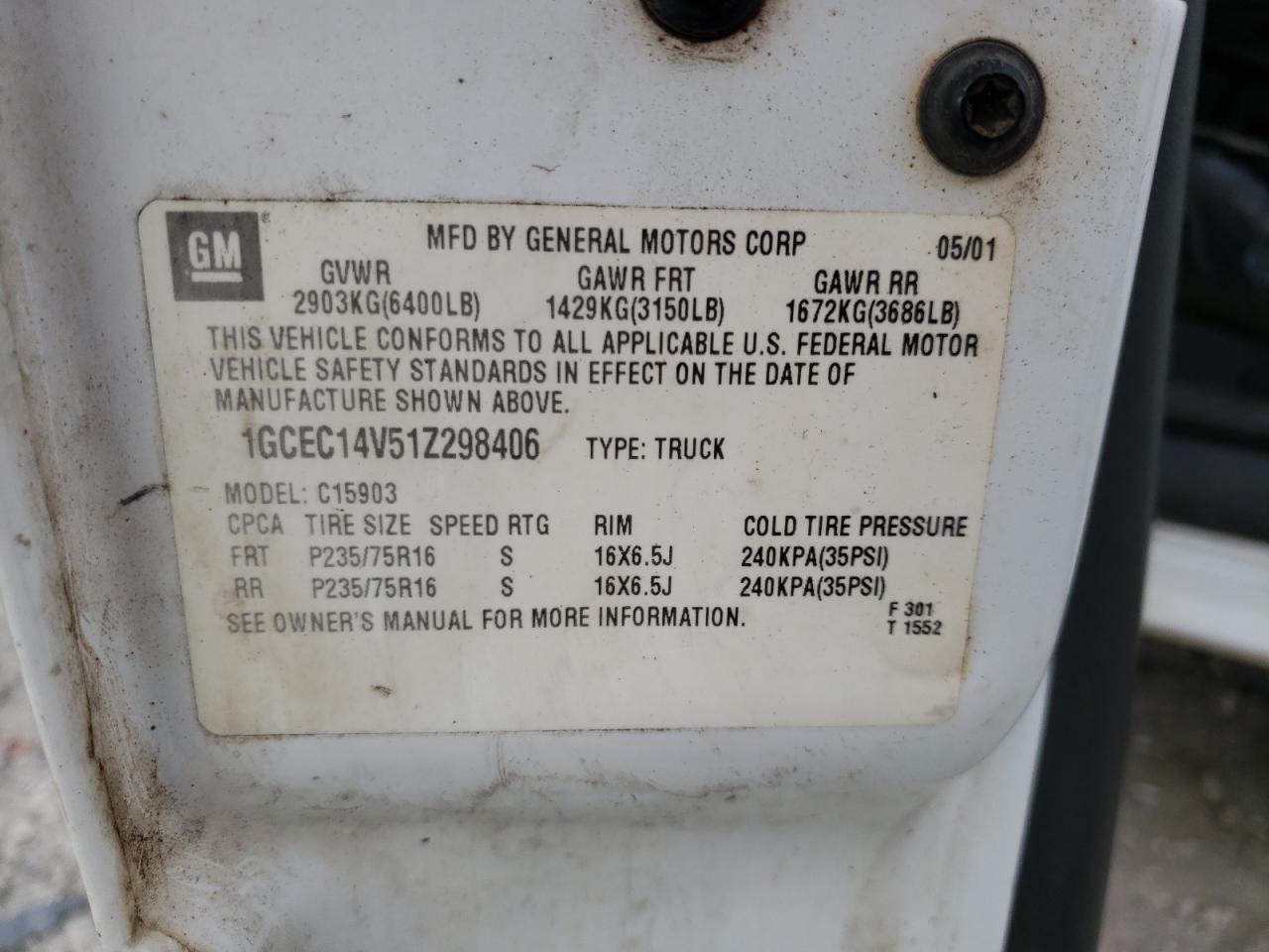 1GCEC14V51Z298406 2001 Chevrolet Silverado C1500