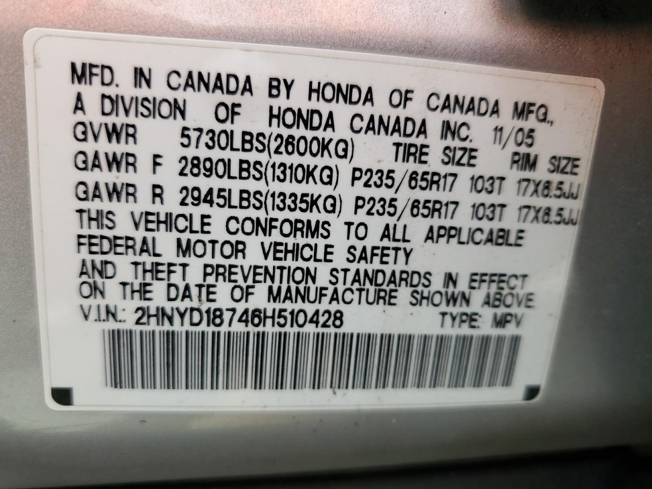 2HNYD18746H510428 2006 Acura Mdx Touring
