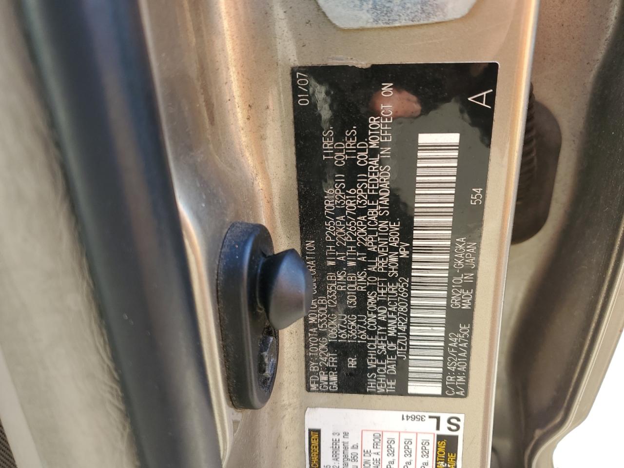 JTEZU14R278076952 2007 Toyota 4Runner Sr5