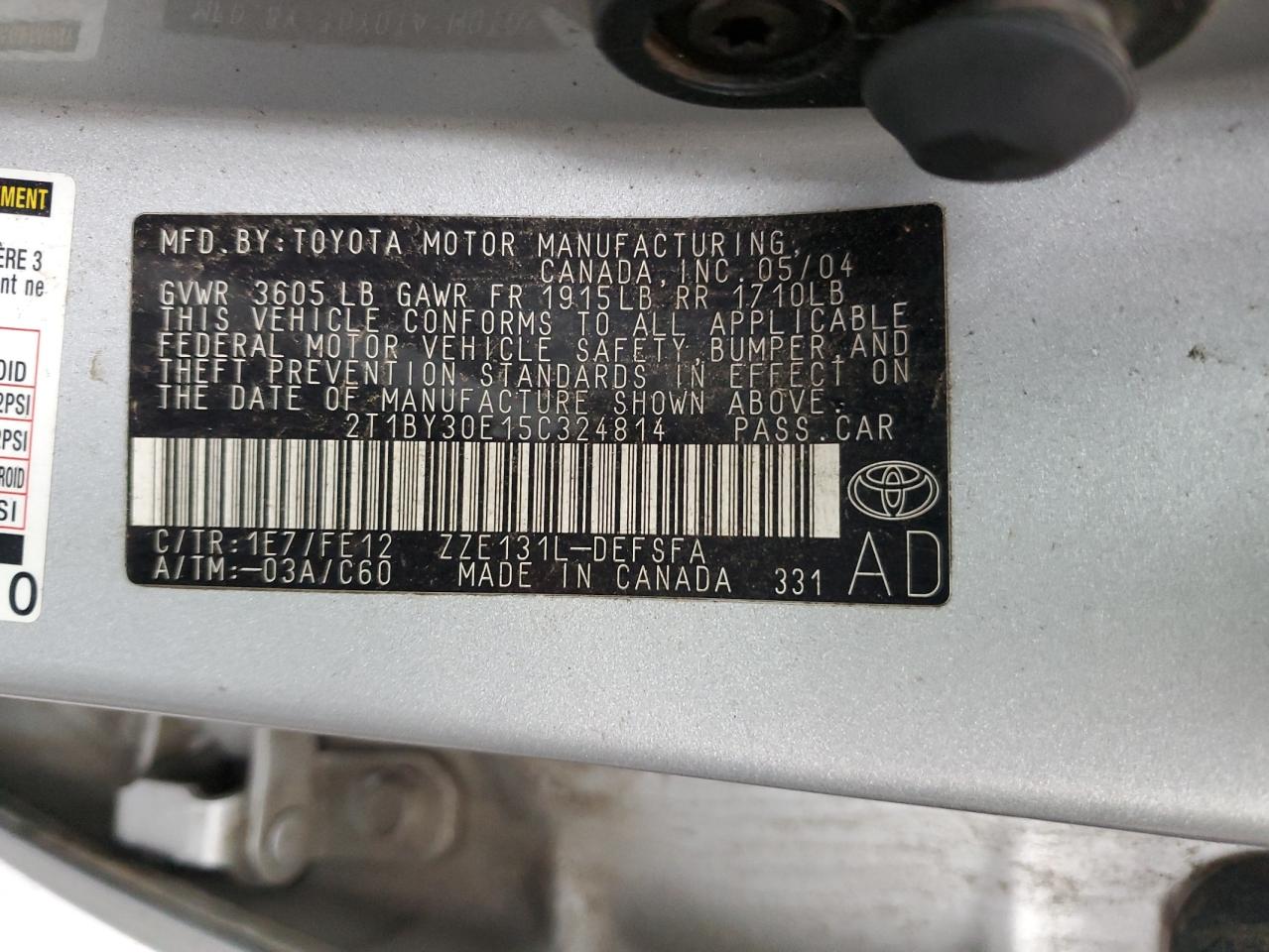 2T1BY30E15C324814 2005 Toyota Corolla Xrs