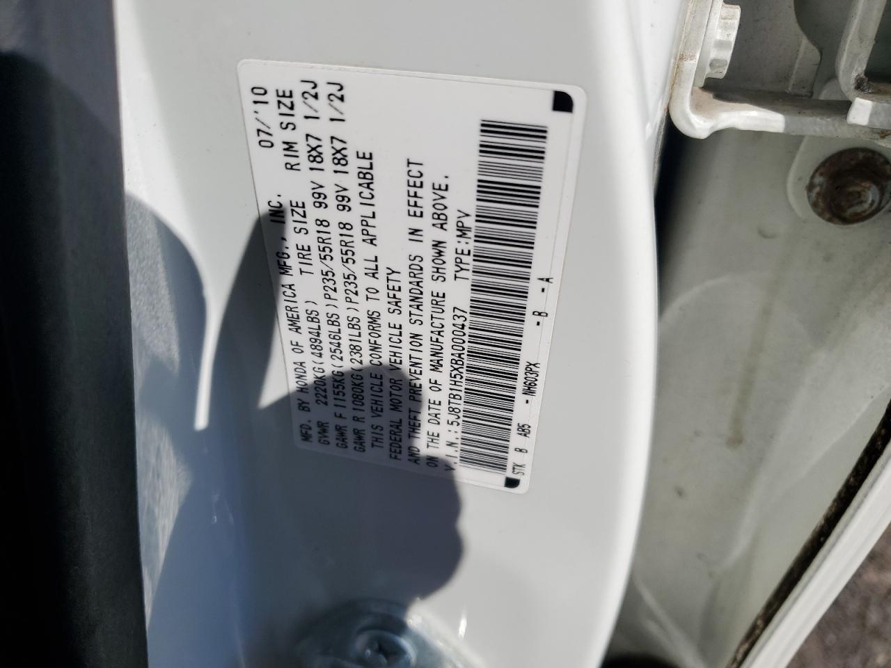 5J8TB1H5XBA000437 2011 Acura Rdx Technology