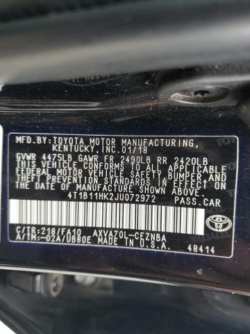 2018 Toyota Camry L VIN: 4T1B11HK2JU072972 Lot: 51950324