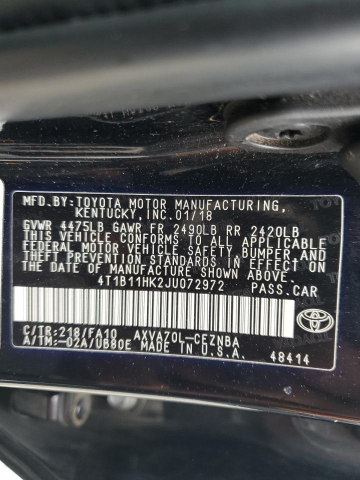 4T1B11HK2JU072972 2018 Toyota Camry L