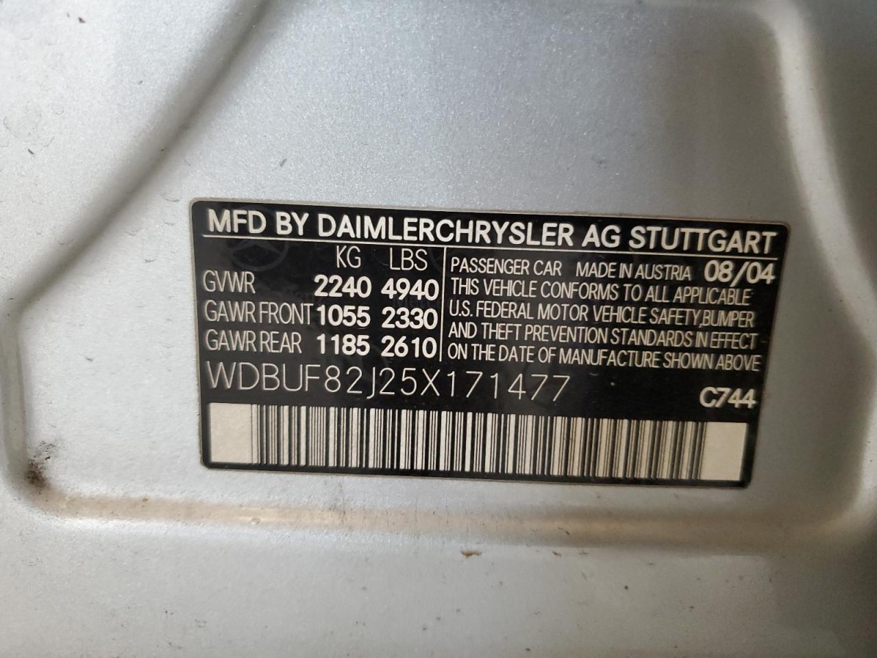 WDBUF82J25X171477 2005 Mercedes-Benz E 320 4Matic