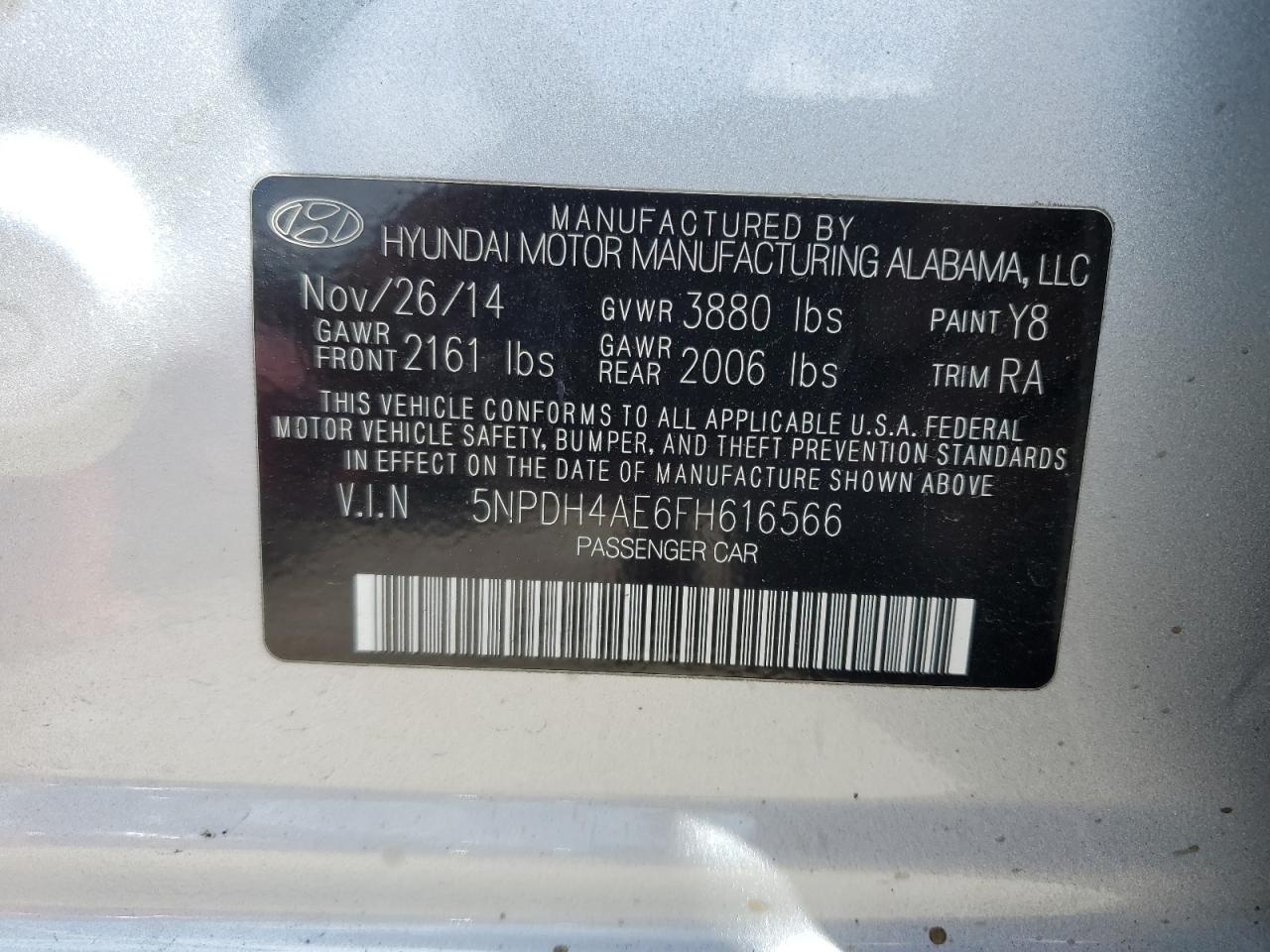 5NPDH4AE6FH616566 2015 Hyundai Elantra Se