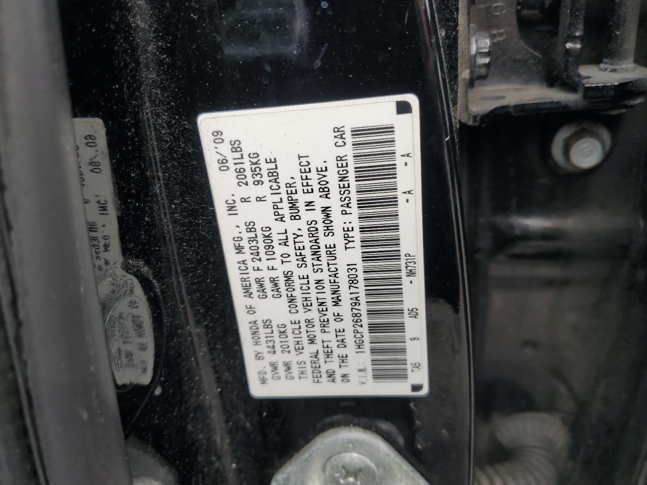 1HGCP26879A178031 2009 Honda Accord Exl