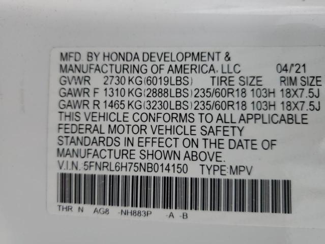 2022 Honda Odyssey Ex-L VIN: 5FNRL6H75NB014150 Lot: 43393513
