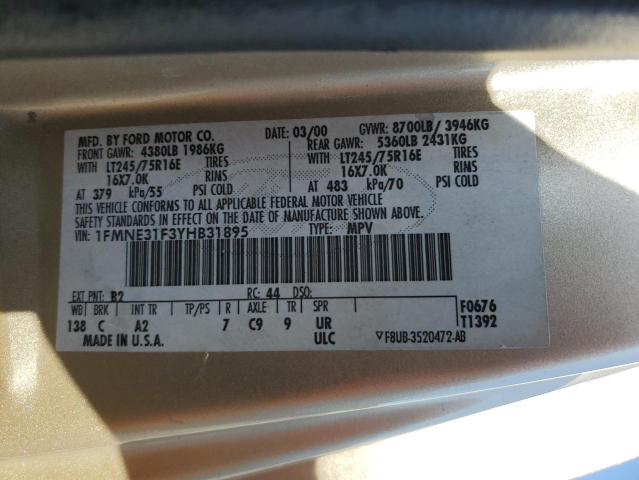 2000 Ford Econoline E350 Super Duty Wagon VIN: 1FMNE31F3YHB31895 Lot: 50047674