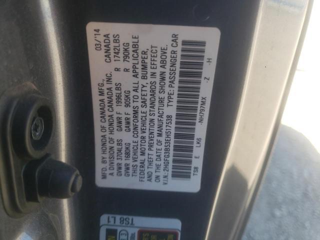 2014 Honda Civic Lx VIN: 2HGFG3B53EH517538 Lot: 50832584