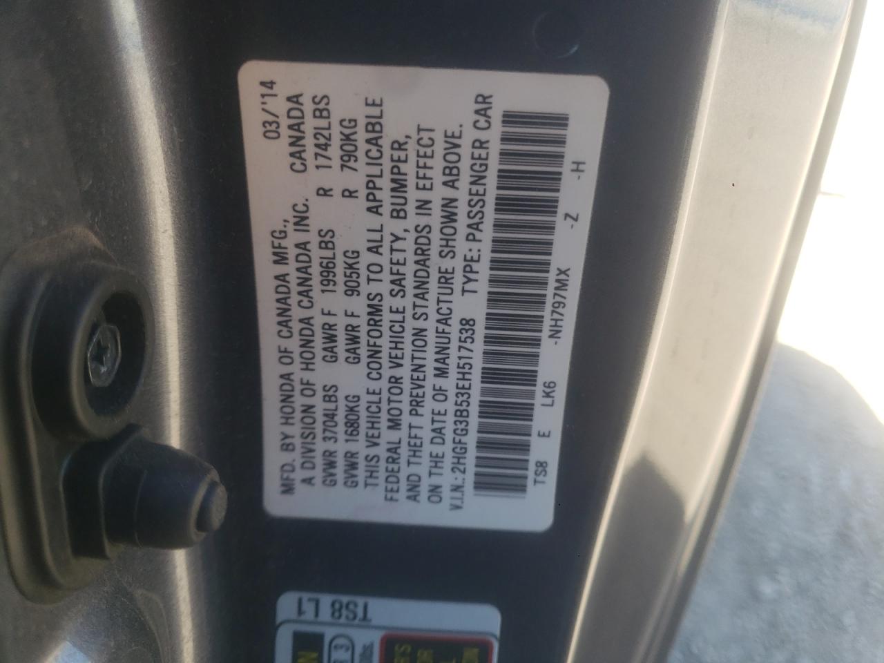 2HGFG3B53EH517538 2014 Honda Civic Lx