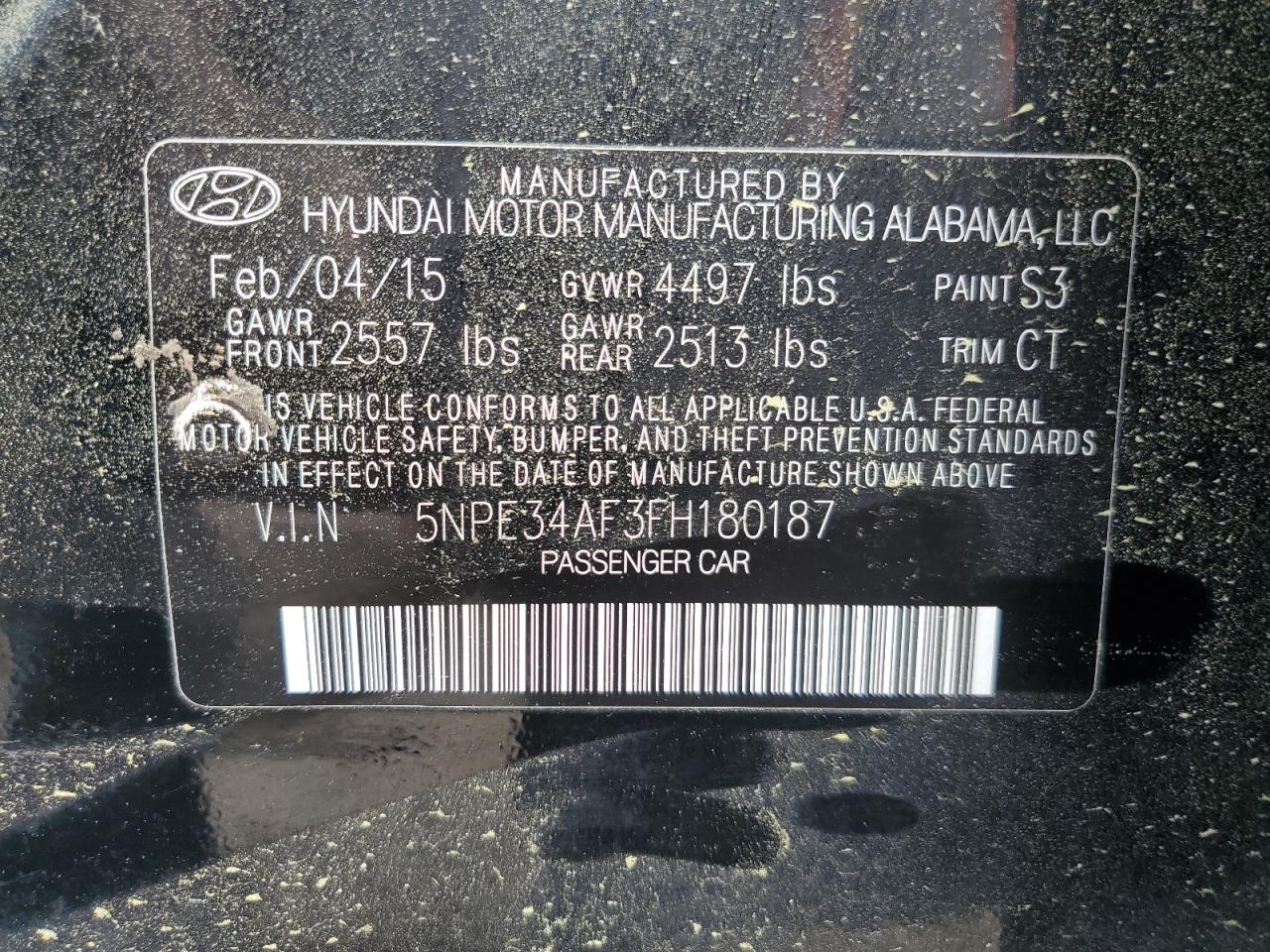 5NPE34AF3FH180187 2015 Hyundai Sonata Sport