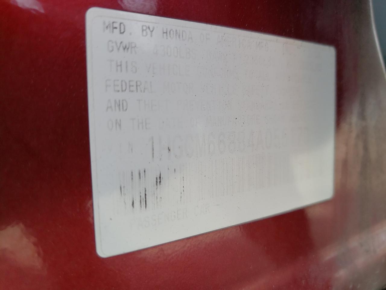 1HGCM66884A055170 2004 Honda Accord Ex