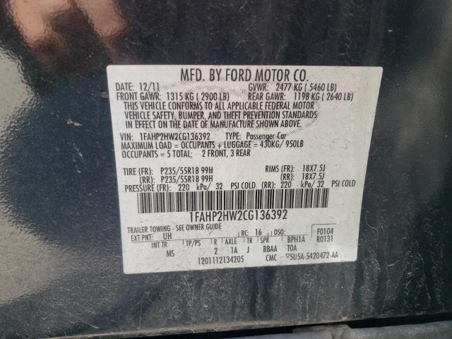 2012 Ford Taurus Sel VIN: 1FAHP2HW2CG136392 Lot: 50645234