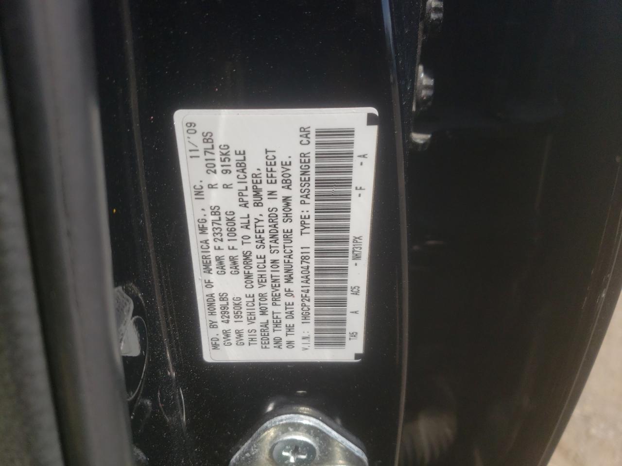 1HGCP2F41AA047811 2010 Honda Accord Lxp