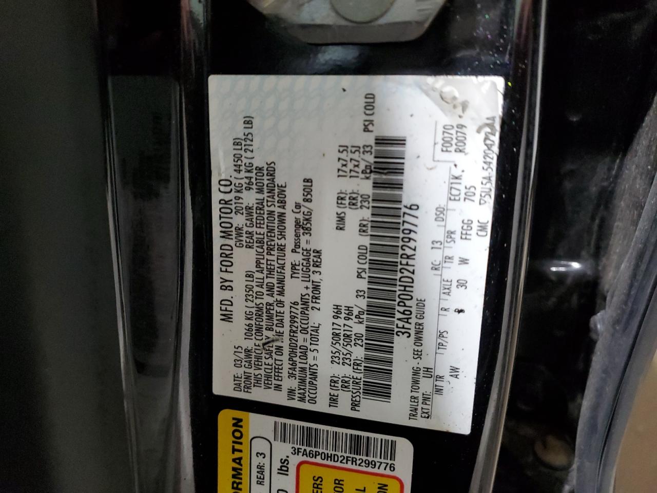 3FA6P0HD2FR299776 2015 Ford Fusion Se