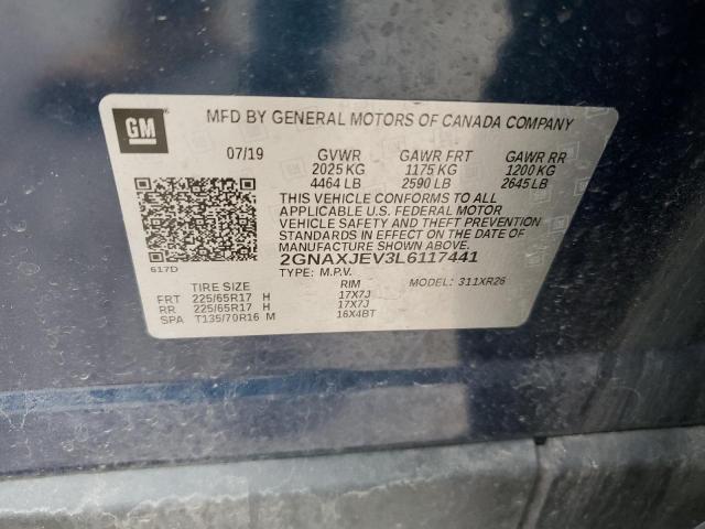 2020 Chevrolet Equinox Lt VIN: 2GNAXJEV3L6117441 Lot: 51391624