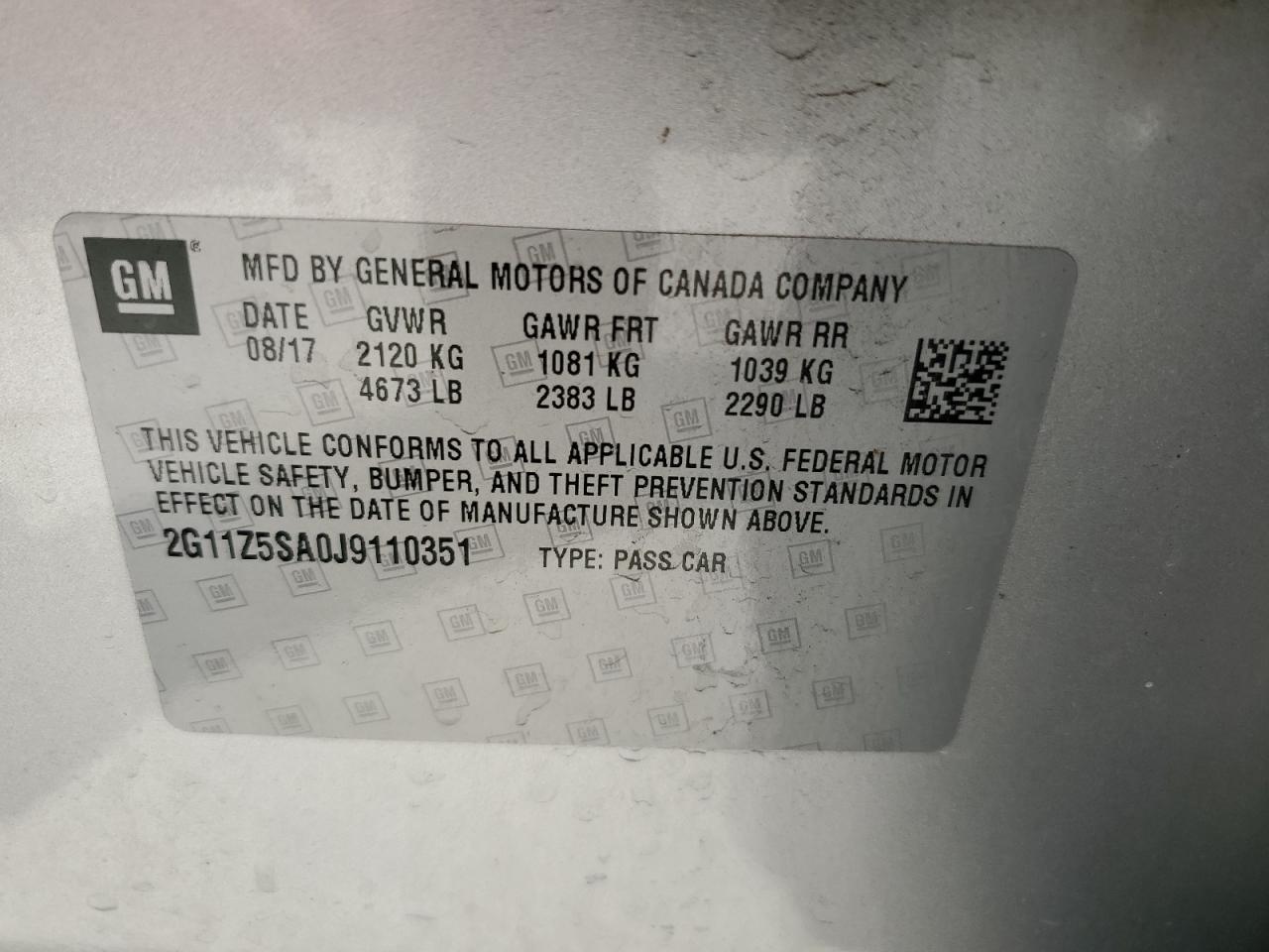 2G11Z5SA0J9110351 2018 Chevrolet Impala Ls