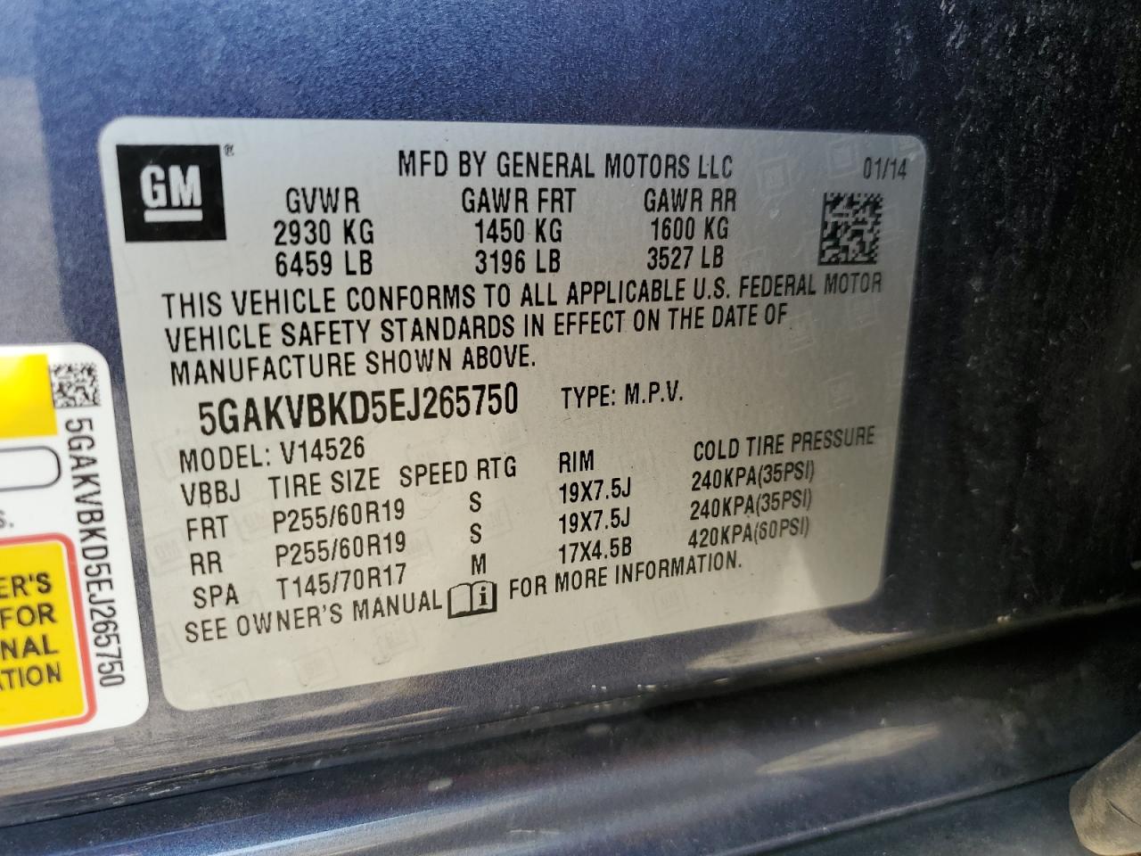 5GAKVBKD5EJ265750 2014 Buick Enclave