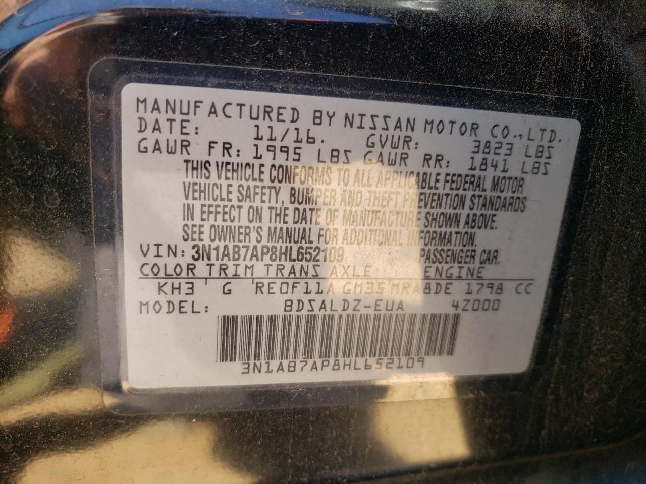 3N1AB7AP8HL652109 2017 Nissan Sentra S