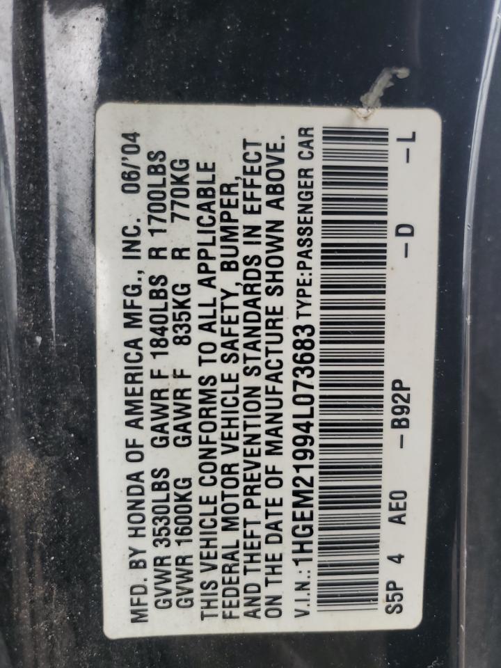 1HGEM21994L073683 2004 Honda Civic Ex