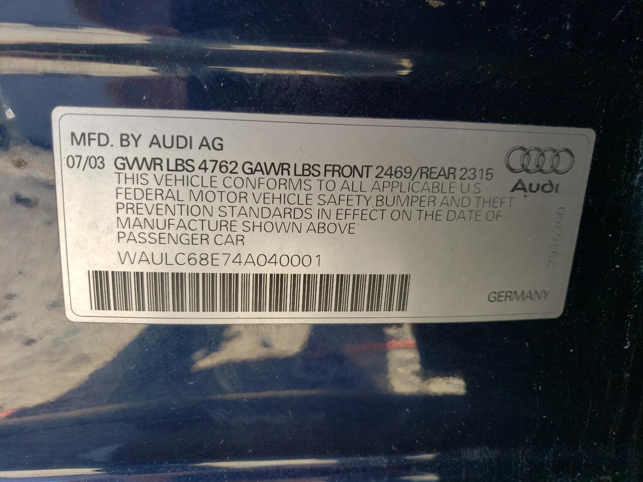 WAULC68E74A040001 2004 Audi A4 1.8T Quattro