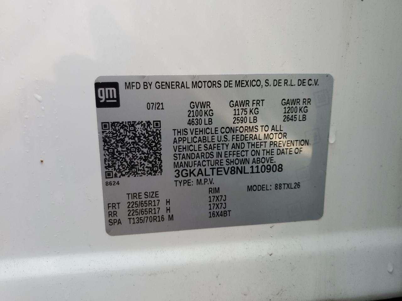 3GKALTEV8NL110908 2022 GMC Terrain Sle