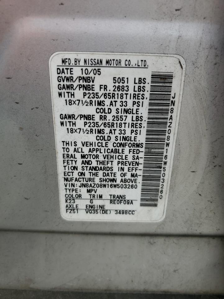 JN8AZ08W16W503260 2006 Nissan Murano Sl