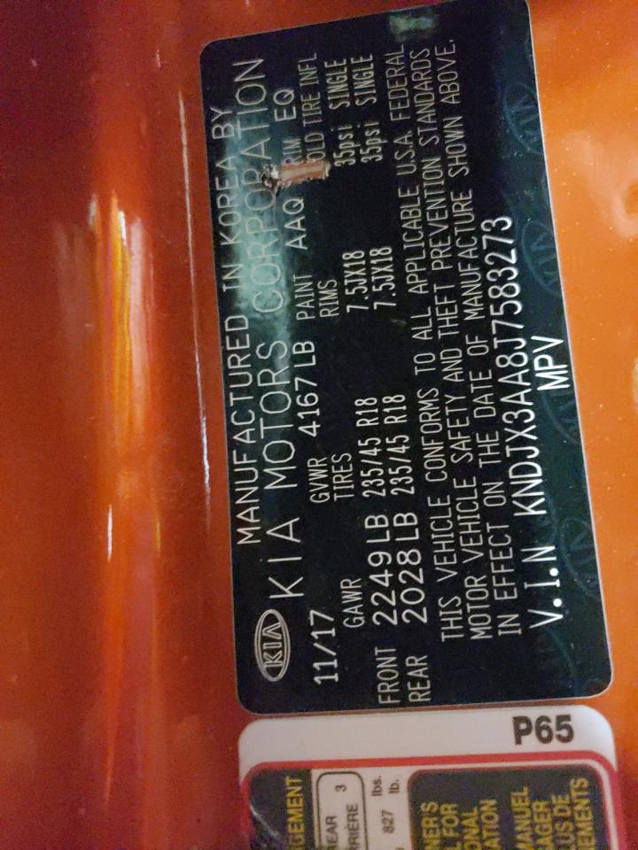 KNDJX3AA8J7583273 2018 Kia Soul !