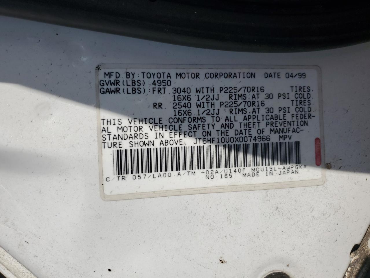 JT6HF10U0X0074966 1999 Lexus Rx 300
