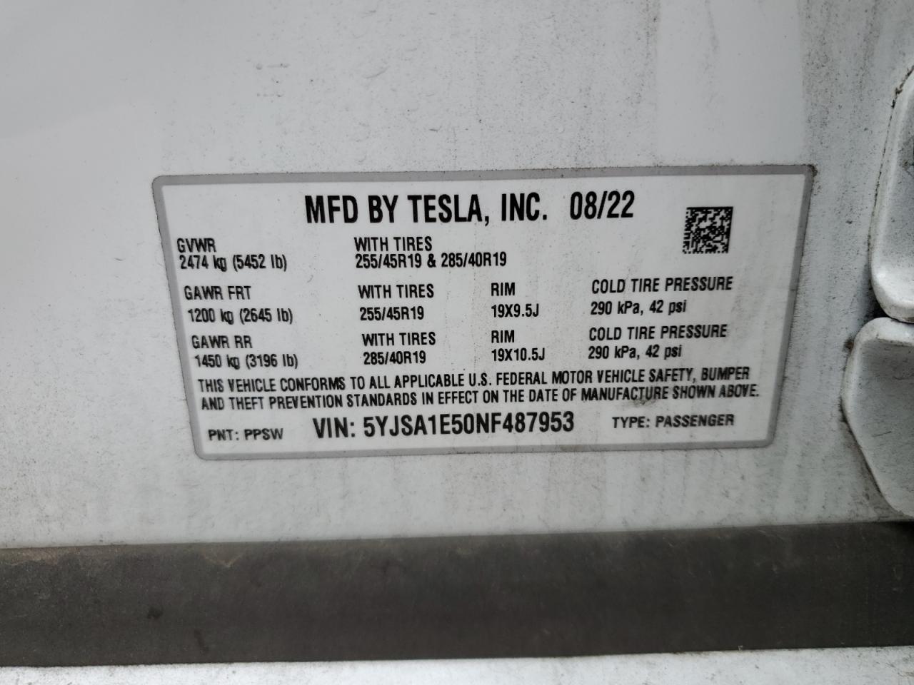 5YJSA1E50NF487953 2022 Tesla Model S