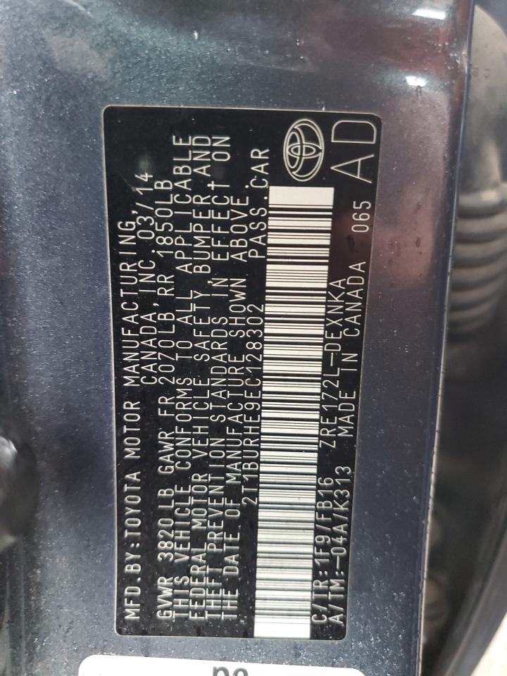 2T1BURHE9EC128302 2014 Toyota Corolla L