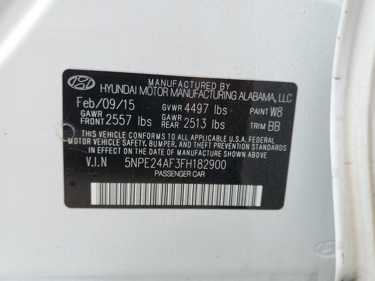 5NPE24AF3FH182900 2015 Hyundai Sonata Se