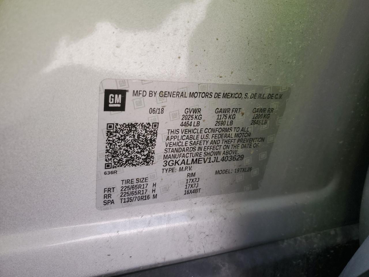 3GKALMEV1JL403629 2018 GMC Terrain Sle