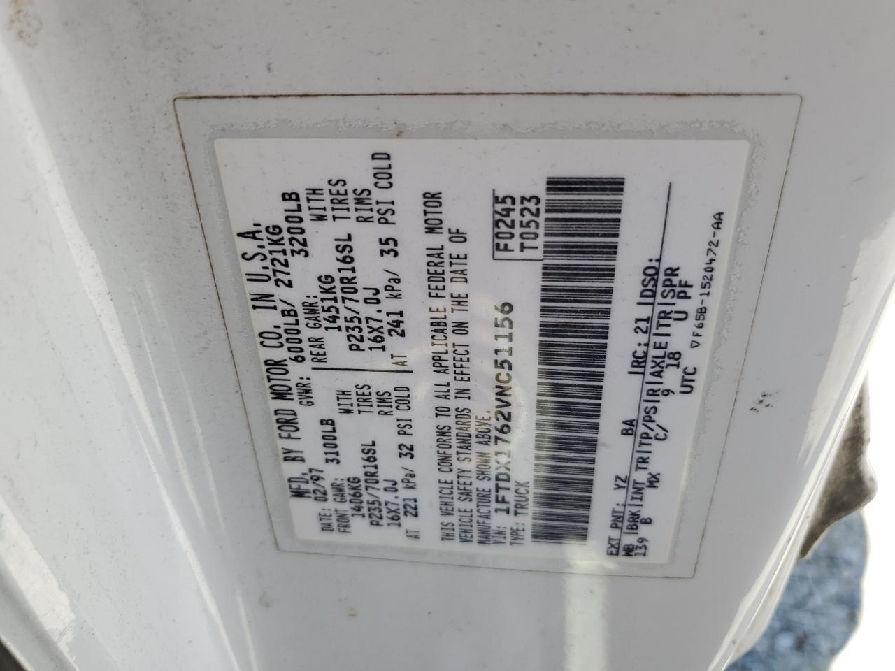 1FTDX1762VNC51156 1997 Ford F150