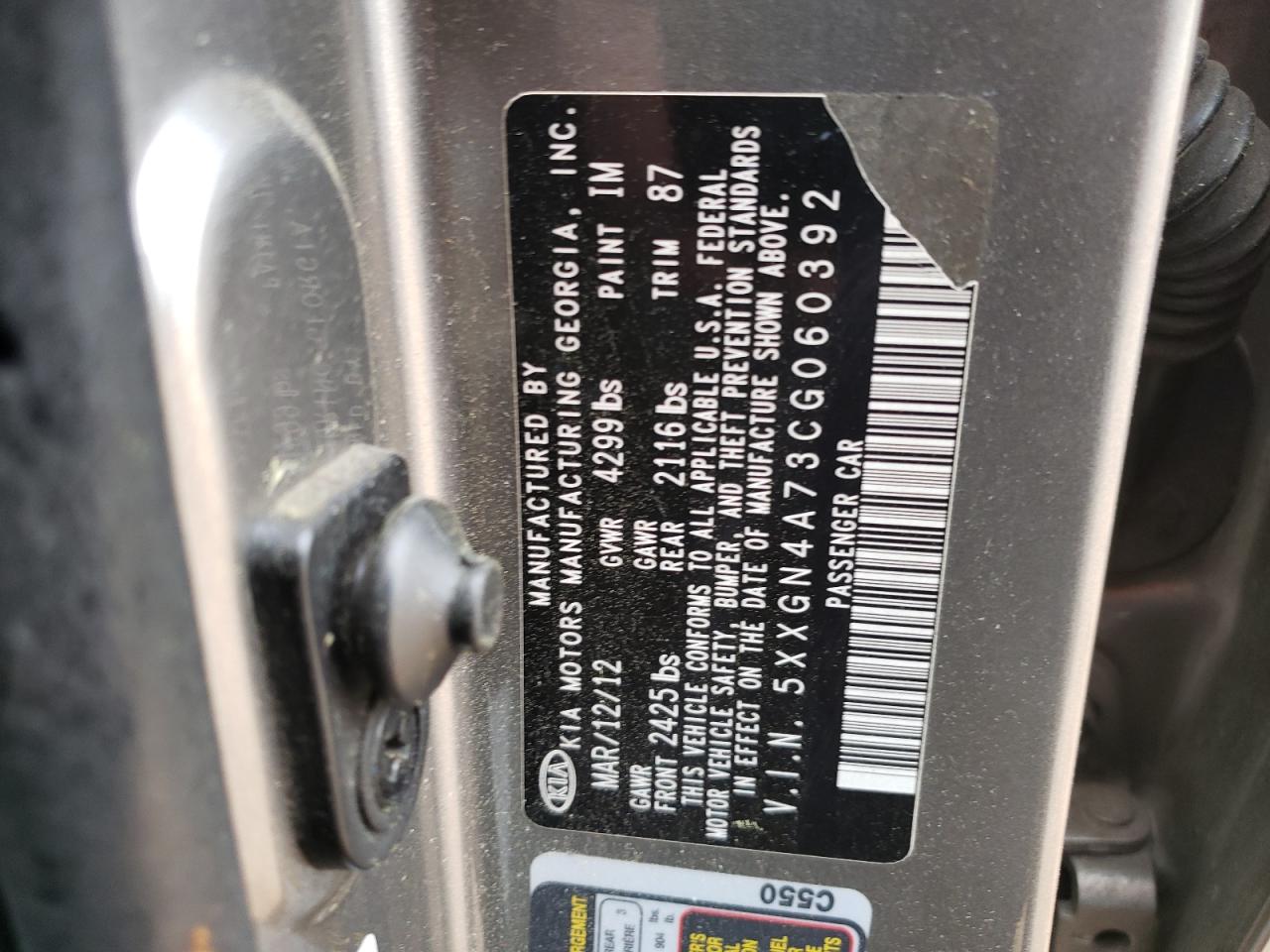 5XXGN4A73CG060392 2012 Kia Optima Ex