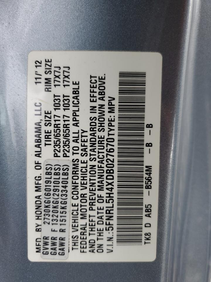 5FNRL5H4XDB027670 2013 Honda Odyssey Ex