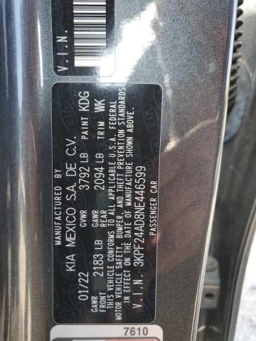 2022 Kia Forte Fe VIN: 3KPF24AD8NE446599 Lot: 52833394