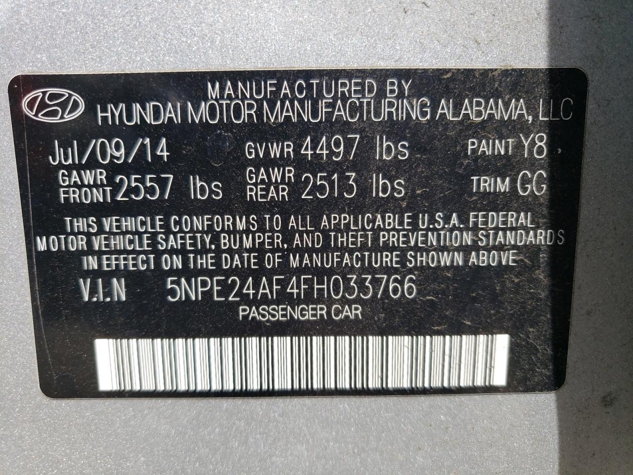 5NPE24AF4FH033766 2015 Hyundai Sonata Se