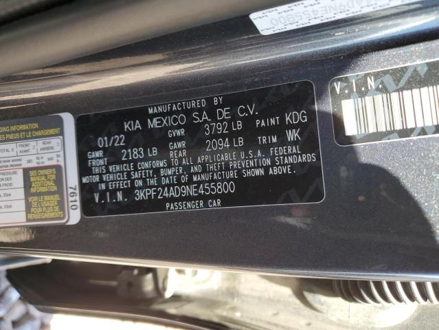 2022 Kia Forte Fe VIN: 3KPF24AD9NE455800 Lot: 50724784