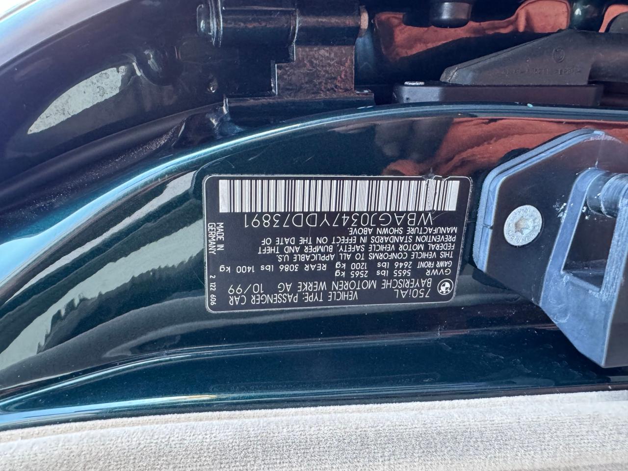 wbagj0347ydd73891 WBAGJ0347YDD73891 2000 BMW 750 Il