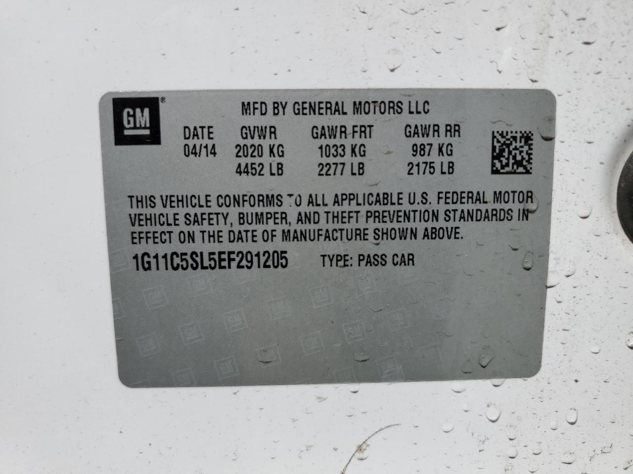 1G11C5SL5EF291205 2014 Chevrolet Malibu 1Lt