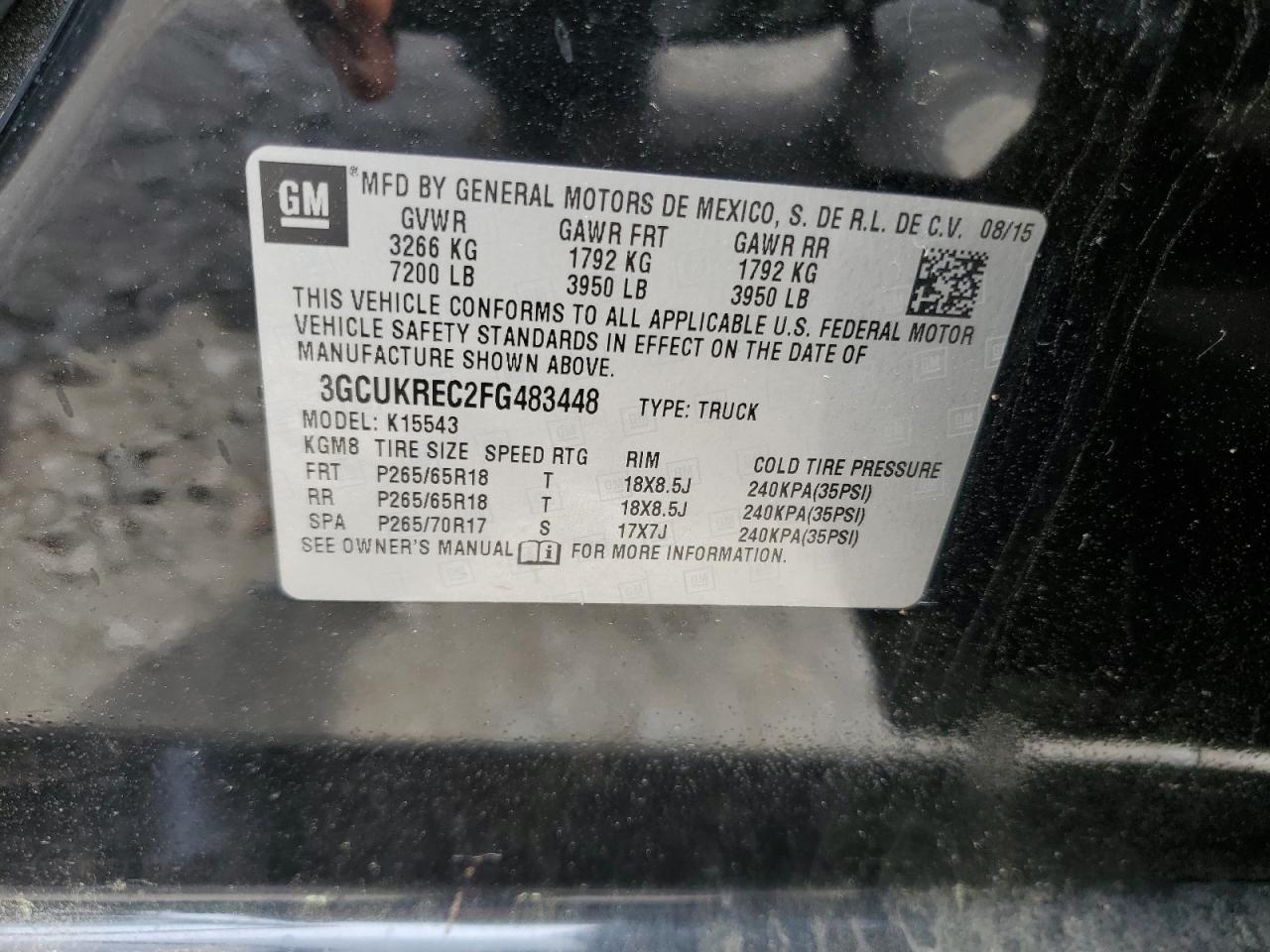 3GCUKREC2FG483448 2015 Chevrolet Silverado K1500 Lt