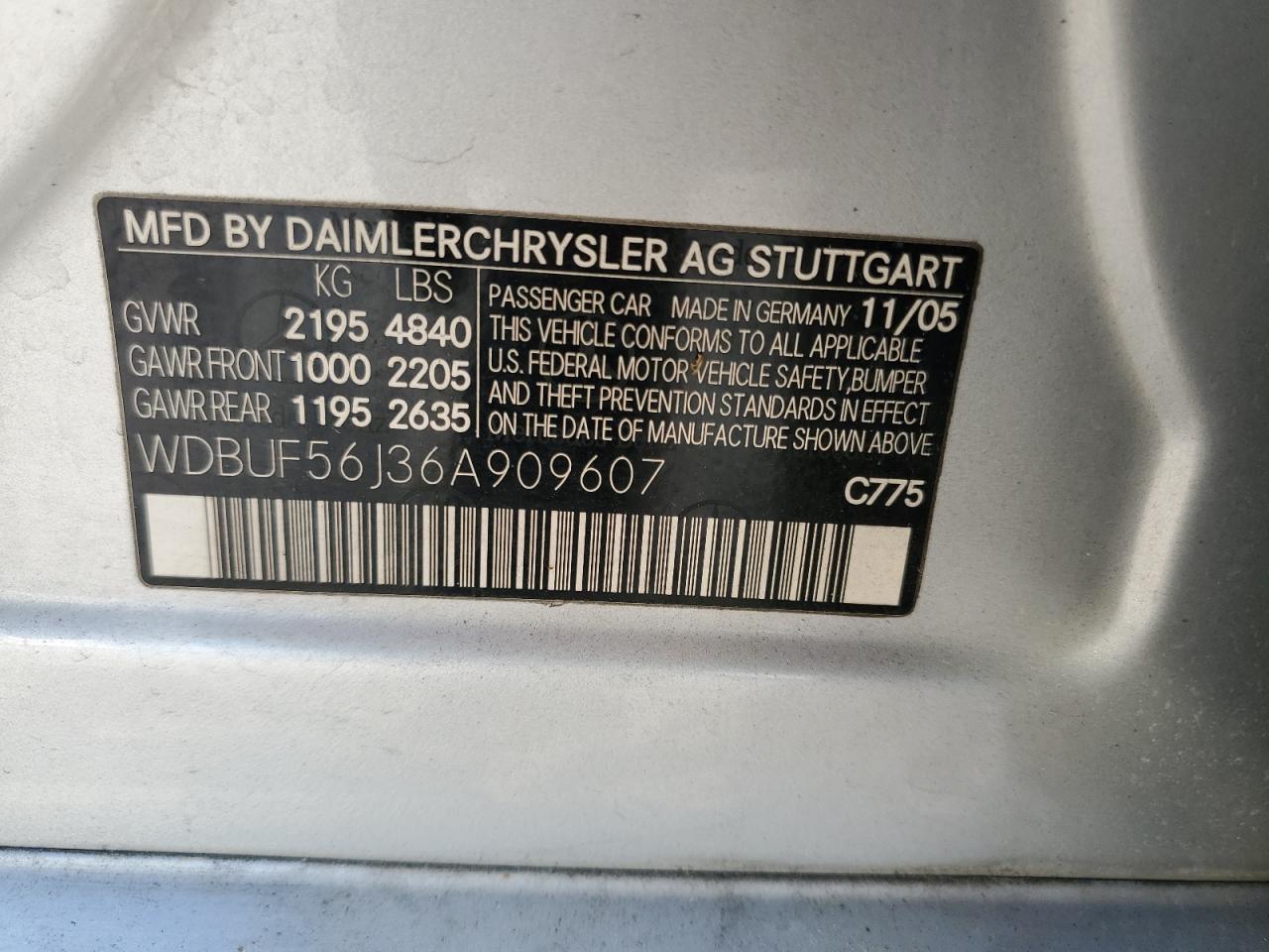 WDBUF56J36A909607 2006 Mercedes-Benz E 350