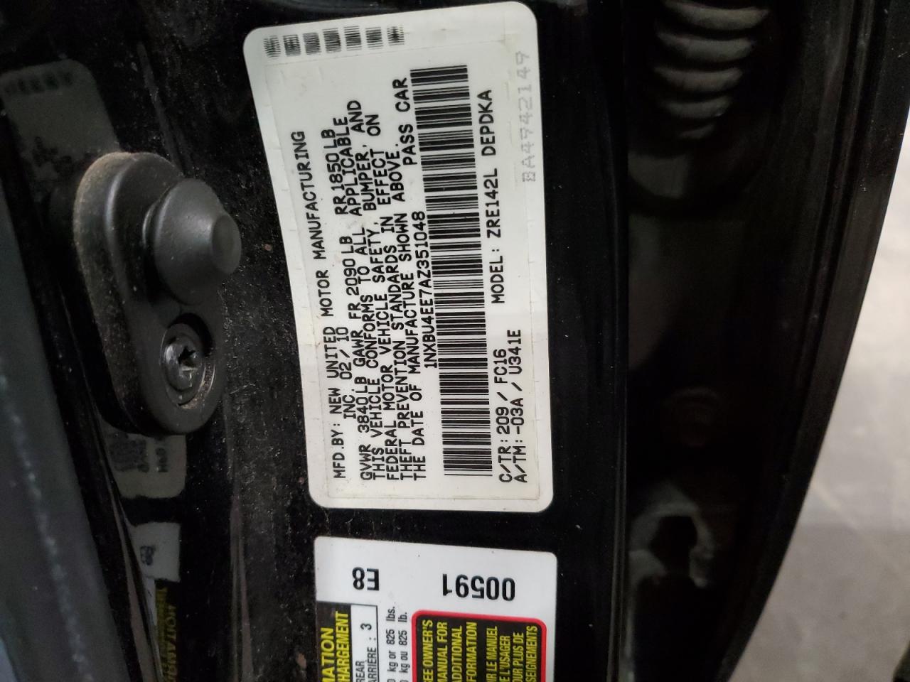1NXBU4EE7AZ351048 2010 Toyota Corolla Base