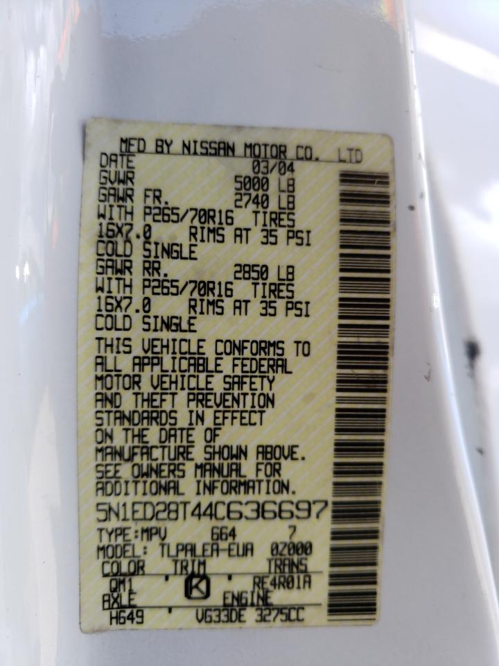 5N1ED28T44C636697 2004 Nissan Xterra Xe