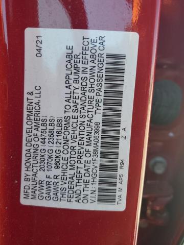 2021 Honda Accord Sport VIN: 1HGCV1F38MA063998 Lot: 51335194